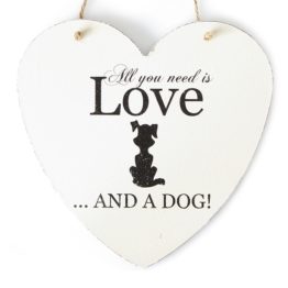 Shabby-Vintage-HERZ-Tuerschild-Schild-ALL-YOU-NEED-IS-LOVE-AND-A-DOG-Holzschild