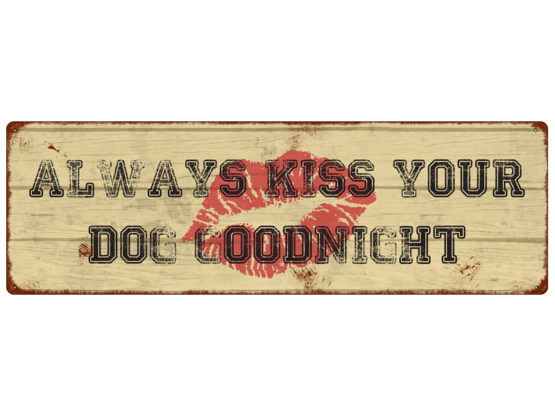Blechschild "Always kiss your dog goodnight"